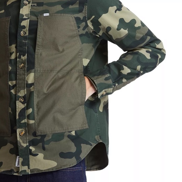 TIMBERLAND MEN'S MIXEDMEDIA CAMO UTILITY OVERSHIRT - Picture 6 of 6